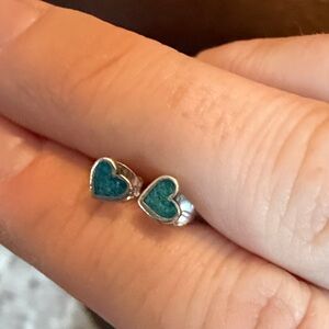 Sterling Silver and Turquoise Heart Stud Earrings